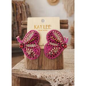 Kay Lee Pink Beaded Butterfly Earrings New